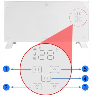 Скляний конвекційний обігрівач Maltec Eco Wi-Fi термостат білий